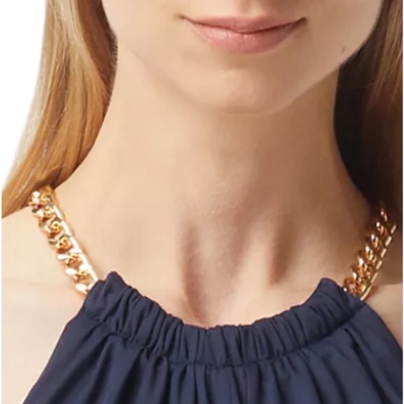 Michael Kors Gold Chain High Neck Flowy Tankini Top Blue Size Small - Picture 13 of 14